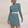 Casual Dresses Ladies Autumn Winter Turtleneck Knitted Sweater Dress Long Sleeve Stretch Sexy For Women