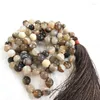 Kedjor l￤ker k￤nslorna mala p￤rlor108 p￤rlor riverstone hand knutna halsband andliga smycken botswana agate halsband