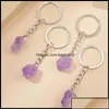 Key Rings Key Rings Sieraden Natuursteen Amethist Crystal Ring Keychain Hanger Keyrings Bagaccessoires Drop levering 2021 PHVOQ 20 OTCJ5