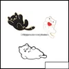 Pins Brooches Pins Brooches Jewelry Animal Lazy Black White Cat Brooch Cartoon Cute Funny Creative Enamel Pin Fashion Accessories F Ot2R0