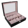 Watch Boxes 10 Slots Display Box PU Leather Jewelry Storage Organizer With Lock