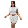 Survêtements pour femmes Fitness Survêtement Femmes Deux pièces Shorts Set Été Couleur unie T-shirt à manches courtes Crop Top Biker Pantalon Jogger Costumes