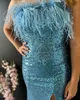 Feather Pageant Dress 2023 Mittade paljetter Lady Formal Event Party Gown Axless Hoco Club Night Homecoming Gala Nye Winter Court Prom Dance High Side Split Red Black