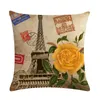 Pillow Paris Vintage Decorative Covers Flowers Tower Cover Sofa Home Car Decor Bird Flower Throw