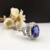 Clusterringen Solid 18K GOUD 1.259CT Echte Sapphire Women Ring 0.142CT Diamant ingelegde bruiloft verloving Saffier-Jewelry