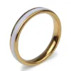 Alyans moda 4mm genişlik siyah beyaz emaye yüzüğü altın renk paslanmaz çelik kadın sevenler grubu çift için