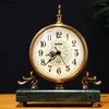 Table Clocks Retro Golden Clock Crafts Silent Sweep Needle Living Room Decoration Marble Base Desk Timepiece Vintage Home Decor