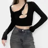 Débardeurs pour femmes Sylcue évider Crop Top Y2K Punk Tee Shirts Pour Femmes Asymétrique Gothique Streetwear 2022 Automne Sexy Maigre Club Vêtements