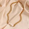 Naszyjniki wisiorek Elegancki modny kubański łańcuch Chunky słodkowodny naszyjnik perłowy dla kobiet ze stali nierdzewnej Miami