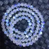 Bracelets en pierre de lune naturelle pour femmes, fil de 5.5mm, lumières bleues véritables, extensibles, trois tours, perles rondes en cristal