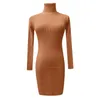 Casual Dresses Ladies Autumn Winter Turtleneck Knitted Sweater Dress Long Sleeve Stretch Sexy For Women