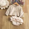 Conjuntos de roupas fofas meninas fofas 2pcs Fallfits Spring Autumn Manga Longa Tops Floral Print