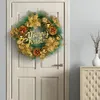 Couronne de Noël de fleurs décoratives avec pommes de pin et cloches, guirlande suspendue pour porte d'entrée, décoration de maison, fournitures de fête de vacances