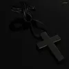 Pendentif Colliers KOtik Classique Croix Noire Avec Corde Chaîne Collier En Acier Inoxydable Hommes Bijoux Simple Style Crucifix Ras Du Cou Colar