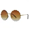 Sunglasses Luxury Round Women 2022 Vintage Brand Designer Rimless Shades Sun Glasses For Female Fashion Rosie Eyewear