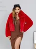 Pelliccia da donna Aualay White Fashion Faux Giacca invernale per donna 2022 Cappotto con colletto rovesciato a maniche lunghe rosso e donna