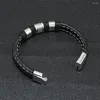 Brazalete de moda trenzado pulsera de cuero vintage punk cordón hebilla magnética joyería