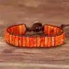 Charmarmband orange jaspers läder wrap armband smycken natursten tube pärla manschett unika bohemiska årsdagar