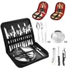 Portabel campingbordsartiklar Set servis upps￤ttningar rostfritt st￥l picknick bestick stek knivupps￤ttning tygplatta kit