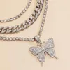 Pendant Necklaces 2022 Women's Personality Claw Chain Cuban Buckle Clavicle Set Necklace Retro Diamond-studded Butterfly Combination