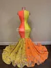 Longues robes de bal élégantes pure Oneck orange et jaune paillettes femmes africaines filles noires sirène robes de soirée BC130159422296