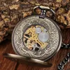 Montres de poche rétro motif cerf mignon, squelette creux Double face, vent manuel, montre mécanique antique, cadeau pour hommes et femmes