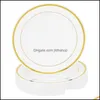 Disposable Dinnerware Disposable Dinnerware 25Pcs Golden Plastic Tableware Plate Wedding Gift Birthday Party Supplies Drop Delivery Dhaqn