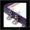 Stud Metal Braided Geometric Trendy Long Earrings For Woman Girls Super Sparkling Diamonds Crystals Fashion Luxury Designer Gold Vj6 Otqxc