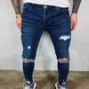 Calça masculina de alta qualidade European American Style Casual Denim Hip Hop Men Ripped Hole Elastic Feet Jeans para homens