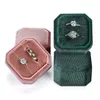 Octagon Shape Double Ring Box Holder Jewelry Organizer örhängen smycken Display Lagring Fall för ceremoniflickor Förslag
