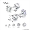 Stud Stud 5 Pairs Earrings Set Hypoallergenic Cubic Zirconia 316L Stainless Steel Cz 26Mm Rose Gold Drop Delivery Jewelry Dhtfm