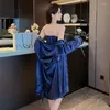 Women's Sleepwear 2PCS Silk Satin Sexy Lingerie Nightgowns Robes Sets For Women 2022 Autumn Korean Cute Bathrobes Nightdress Night Dress