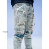 designer jeans Ch amirs high street modemerk waswater Vintage Blauw versleten gat patch knieband Slim Fit Jeans Men282R