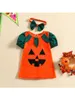 Girl Dresses Halloween Pumkin Dress Sets Baby Orange Short Sleeve Romper Bow Headband 0-24 Months Cosplay Clothes