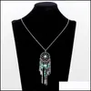 Pendants Ethnic Style Women Necklace Tassels Feather Blue Green Turquoise Dream Catcher Necklaces Bohemia Jewelry Pendant New Arriva Dhh8H