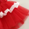 Robes de fille 1-5T enfants petite robe bouffante en maille rouge de noël sans manches licou pièce en Tulle pailleté pour spectacle de scène de fête