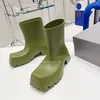 2023 Summer Rain Boots Rubber Trooper 22ss Rainboot Platform Square Toe Tire High Heels Chunky Women Men Outsole Mid Long Fashion Party Outdoor Water Shoe