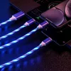 Phone Cables One drag trimetallic streamer USB Type C Cable Fast Charging LED light Charger Flowing Streamer Cord