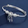 Silver Bangle Dreamcatcher Tassel Feather Round Bead Charm Bracelet Cuff For Women Elegant wedding