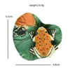 Broszki Wulibaby 2 żaby na Lotus Leaf for Women Emalid Rhinestone Play Animal Flower Party Pins Pins Pins Prezenty