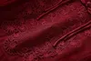 2022 Осенью стойку воротника Тул-хрупкое вышивное платье вино красное рукав с рукавом из красного фонари