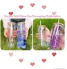 16oz Sublimation Snow Globe Beer Can Double Wall Clear Glass With Wooden Lids&Plastic Straws 500ml Blank Water Bottles DIY Heat Transfer Wine Tumblers SS1105