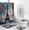 Shower Curtains Eiffel Tower 3D Curtain Paris Landscape Bathroom Set Non Slip Rugs Toilet Lid Cover Mat Carpet Home Decor 221104