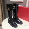 St￶vlar Buckle Womens Half High Heel pekade t￥r Mid-Calf Ladies Knight Leather