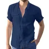 Camicie casual da uomo Body pagliaccetto Camicia maschile tinta unita Doppia tasca Manica corta Elegante Colletto rovesciato Bottone formale