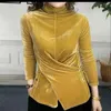 T-shirt da donna 2022 Autunno Donna T-shirt in velluto oro Camicia slim a maniche lunghe T-shirt da festa Lady Basic Tops Pullover Inverno Bottomings WZ2000