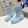 2023 bottes de pluie d'été en caoutchouc Trooper 22ss plate-forme de botte de pluie bout carré pneu talons hauts grosses femmes hommes semelle extérieure mi-longue mode fête en plein air chaussure d'eau