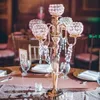 décoration magnifique 5 bras candélabres en métal doré centres de table de mariage bougeoirs en cristal d'or pièce maîtresse imake520