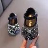 Flache Schuhe Mädchen Leder Kinder Strass Bogen Einzigen 2022 Baby Hochzeit Wohnungen Leistung Tanz G510