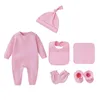 Clothing Sets 3M-24M Baby Boys Girls Outfit Long Sleeve Round Neckline Romper Casual Hat Bibs Sweat Towel With Gloves And Foot Covers